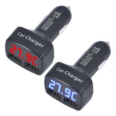 Cargador 12 v 2 USB Mide Voltaje Temperatura