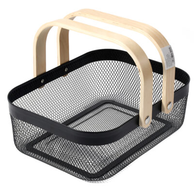 Canasto Metálico con Asas de Madera 32 x 24 cm