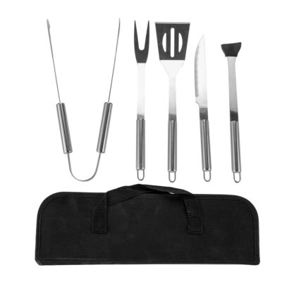Set Parrillero 5 Piezas en Acero Inoxidable + Estu