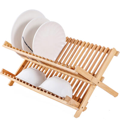 Escurridor Plegable de Bambú 2 Niveles Para Mesada