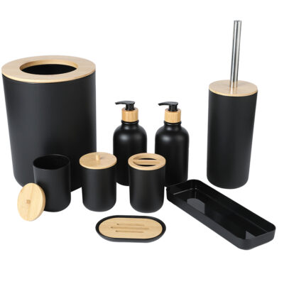 Set de 9 Accesorios de Baño de Lujo en Bambú NEGRO