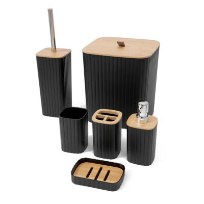 Set Elegante Ranurado 6 Piezas de Baño Bambú NEGRO