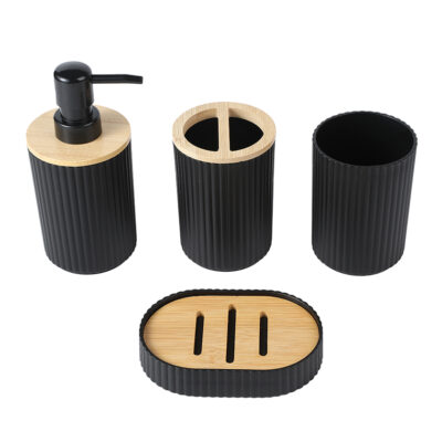 Set de Baño Ranurado 4 Piezas NEGRO