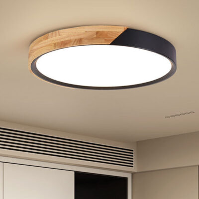 Plafón Led 27 cm Metal y Madera Ev Negro Frío
